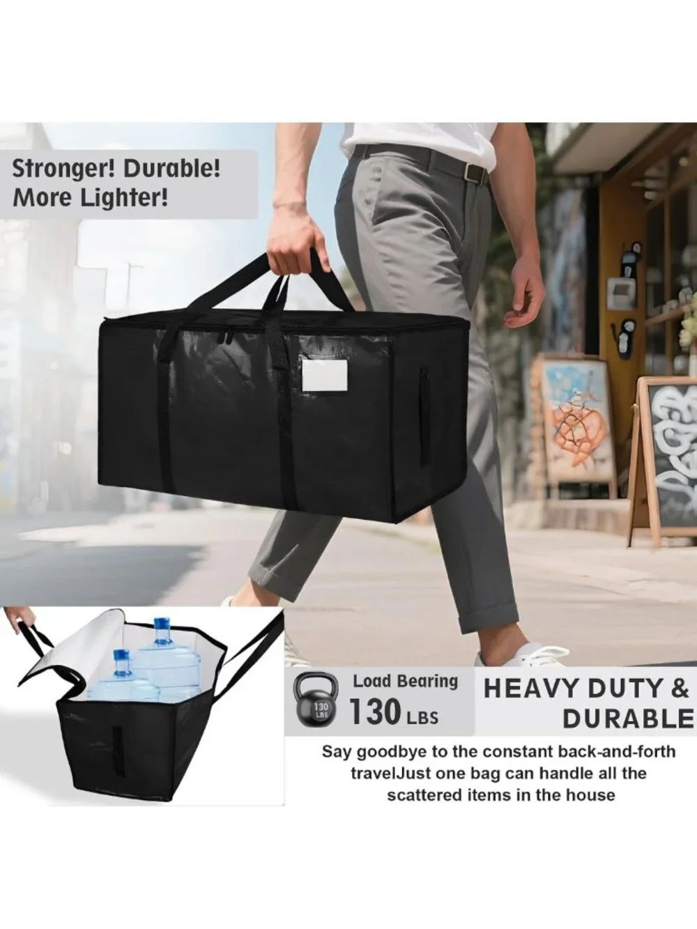 Extra Large Heavy Duty Waterproof Moving Bags - 8 Pack Storage Totes with